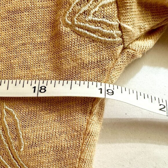 Chicos Women's 100% Linen Embroidered Knit Top Size 0 (Small) Tan Floral Boho - Picture 6 of 13